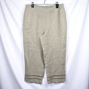 Chico's Linen Pants Pull On Elastic Waist Cropped Beige Woman Size 2 US 12 Beige